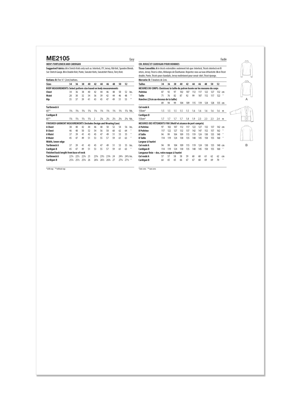 Know Me Sewing Pattern ME2105 Men's Knit Turtleneck and Cardigan by Norris Dánta Ford