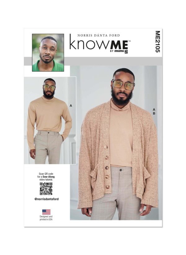 Know Me Sewing Pattern ME2105 Men's Knit Turtleneck and Cardigan by Norris Dánta Ford