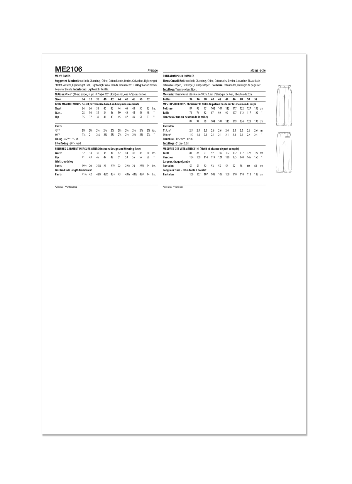 Know Me Sewing Pattern ME2106 Men's Pants by Norris Dánta Ford
