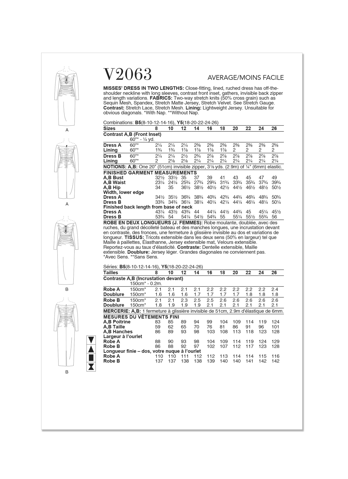 Vogue Sewing Pattern V2063 Misses' Dress in Two Lengths