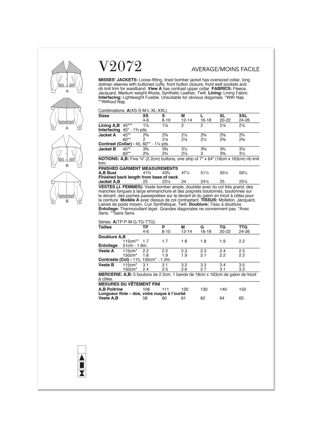 Vogue Sewing Pattern V2072 Misses' Jackets