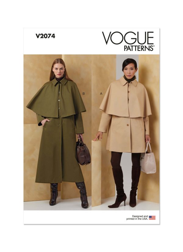 Vogue Sewing Pattern V2074 Misses' Cape Coat in Two Lengths