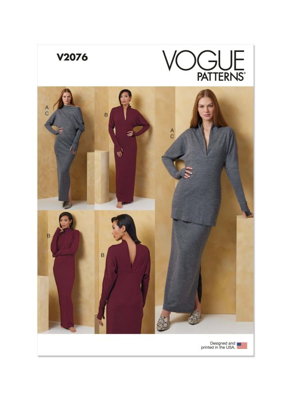 Vogue Sewing Pattern V2076 Misses' Knit Dress and Top Worn Front and Back and Skirt