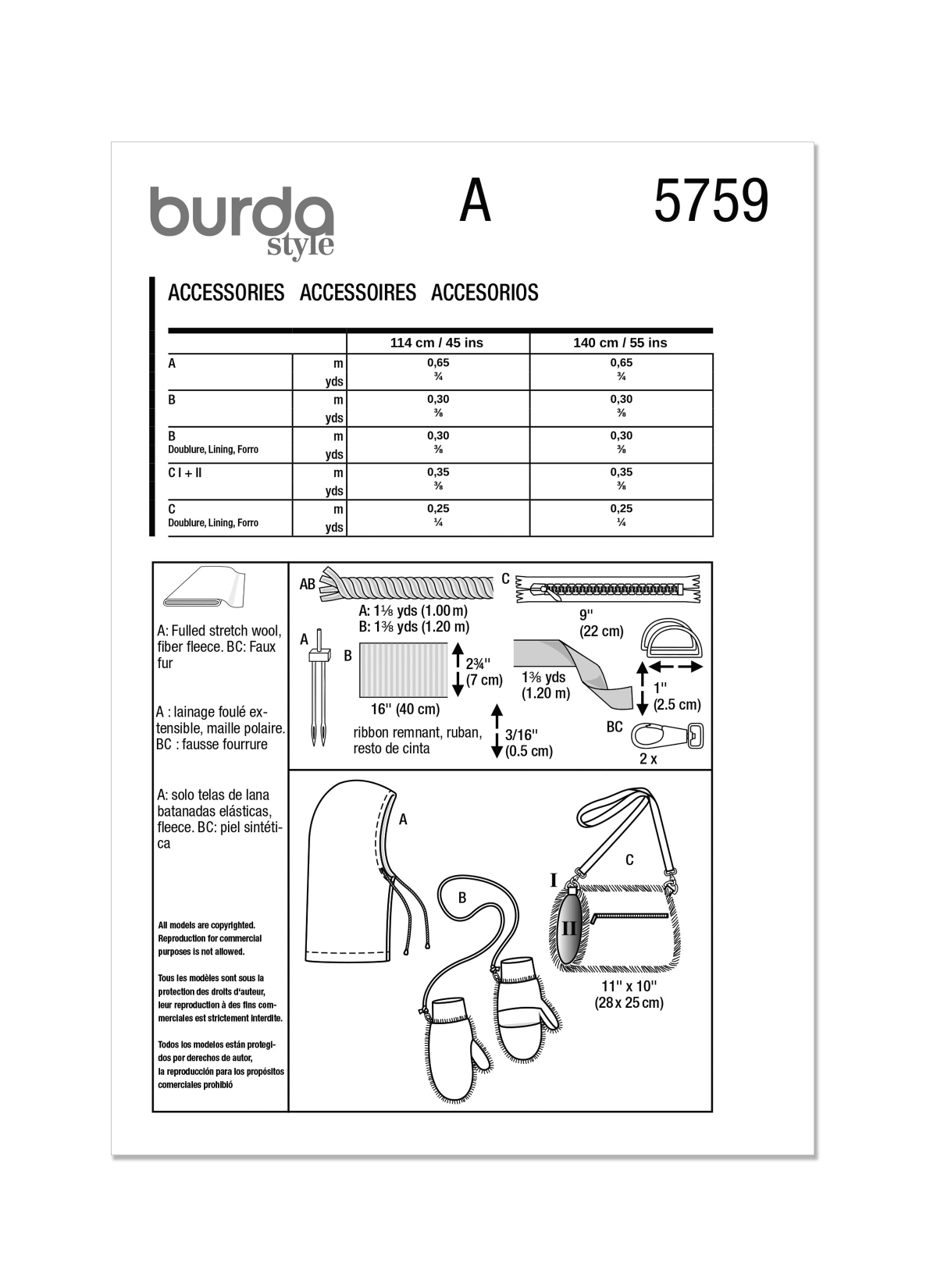 Burda Style Pattern 5759 Accessories