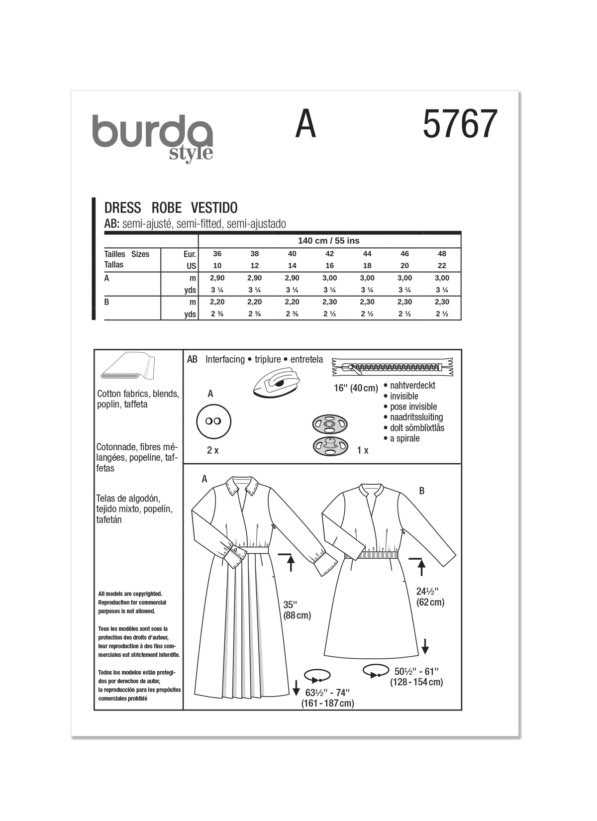 Burda Style Pattern 5767 Misses' Dress