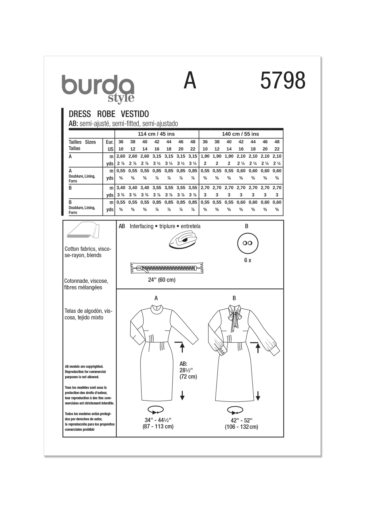 Burda Style Pattern 5798 Misses' Dress