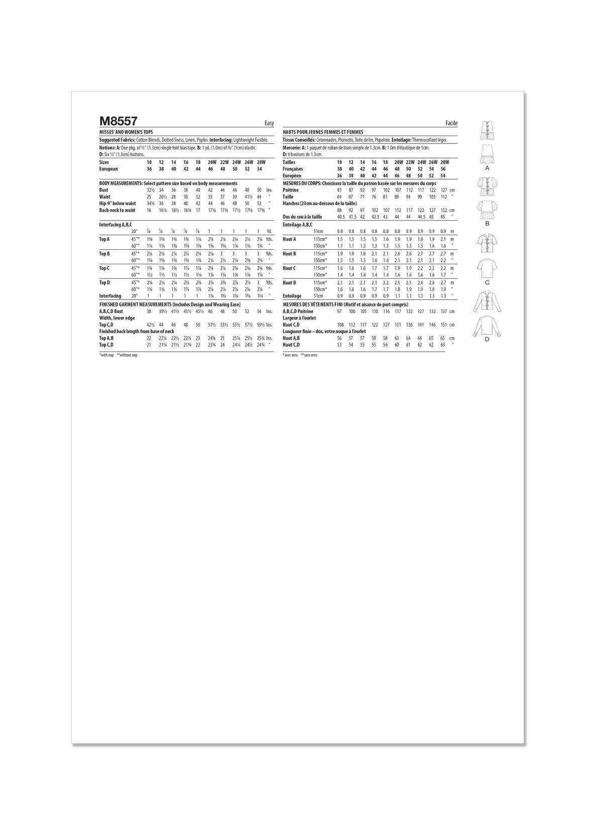 McCall's Sewing Pattern M8557 Misses' and Women's Tops