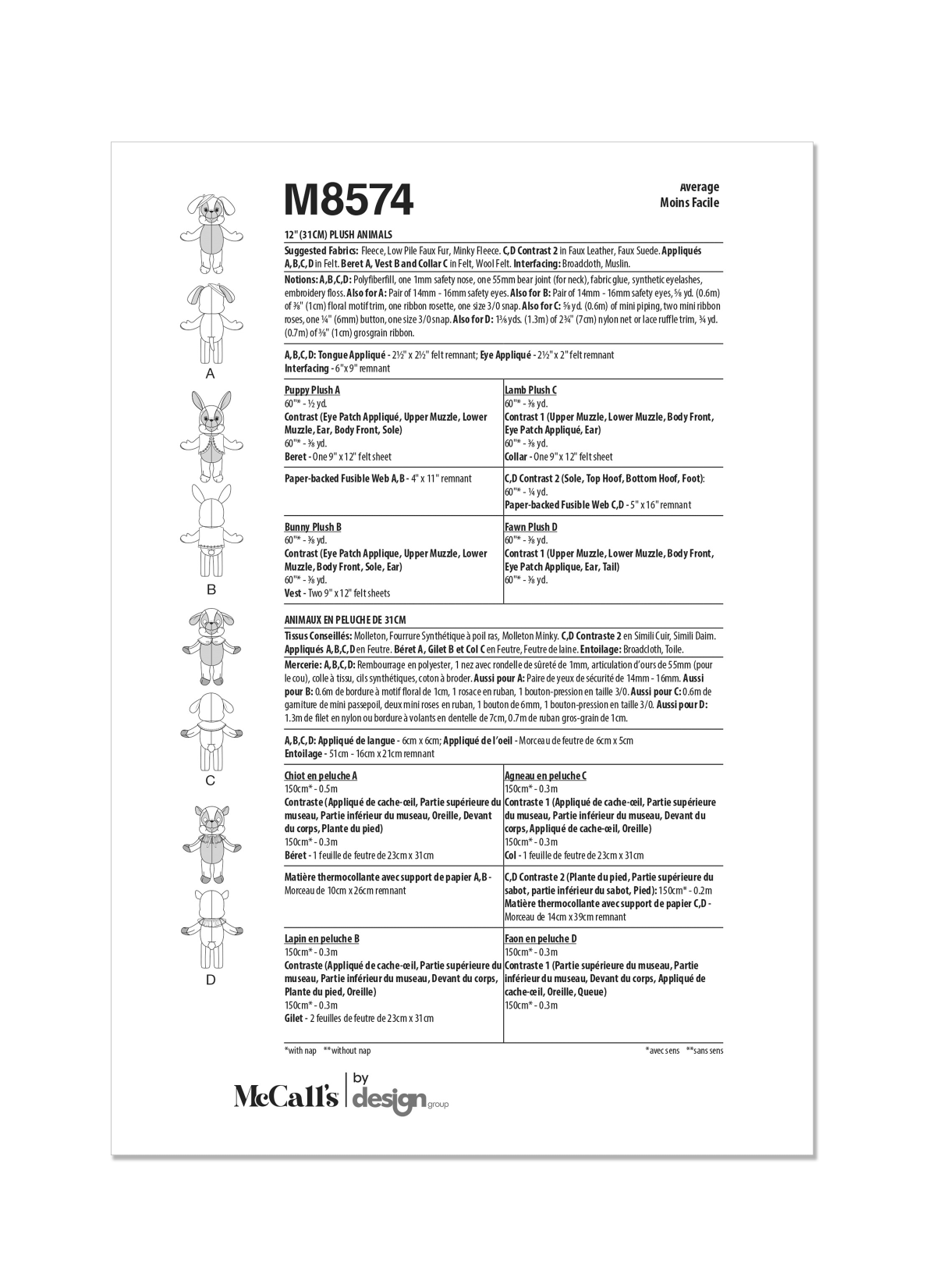 McCall's Sewing Pattern M8574 Plush Animals by Carla Reiss