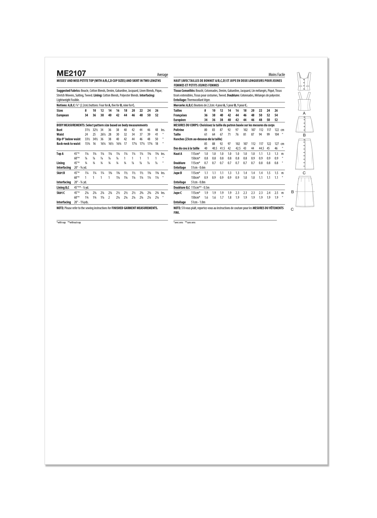 Know Me Sewing Pattern ME2107 Misses' and Miss Petite Top and Skirt in Two Lengths by Raven Maureen