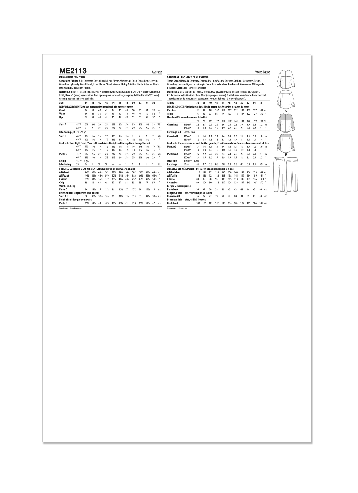 Know Me Sewing Pattern ME2113 Men's Shirts and Trousers by Julian Creates