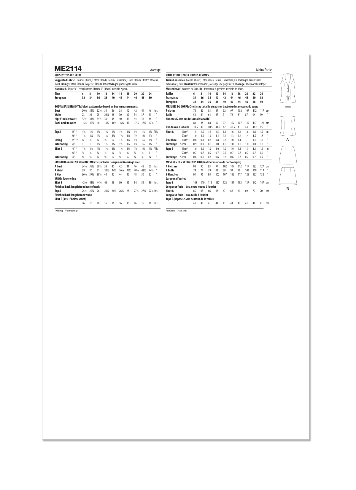 Know Me Sewing Pattern ME2114 Misses' Top and Skirt by the Stitch Fitz