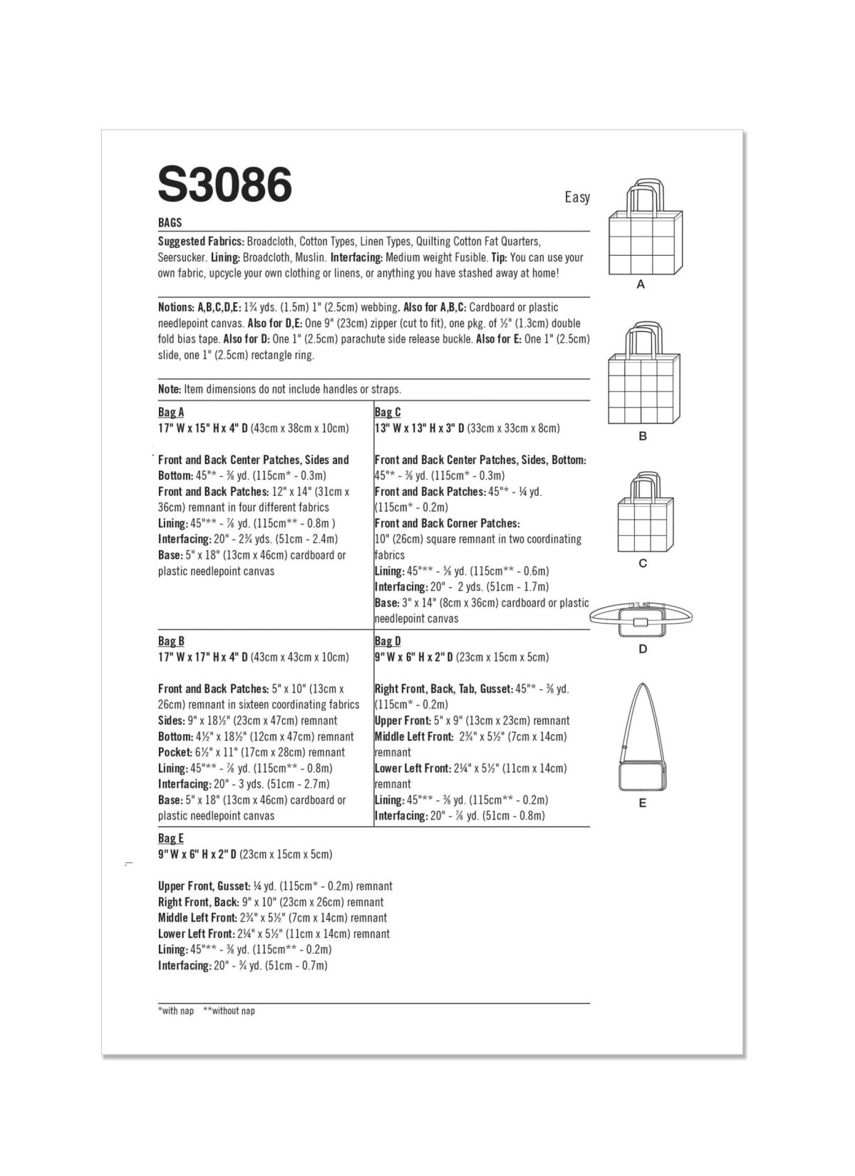 Simplicity Sewing Pattern S3086 Bags