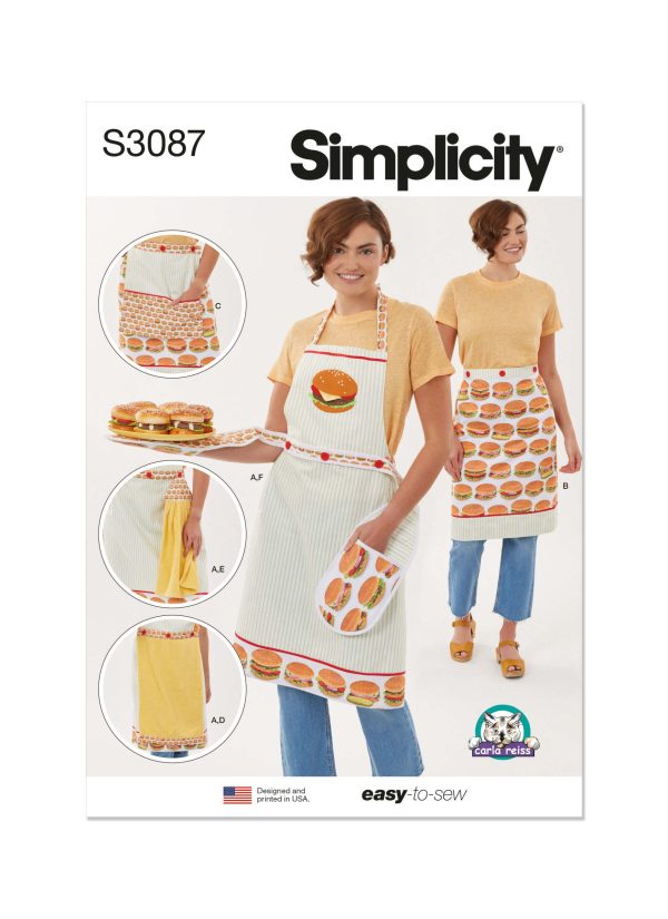 Simplicity Sewing Pattern S3087 Aprons in Sizes S-M-L and Kitchen Accessories by Carla Reiss