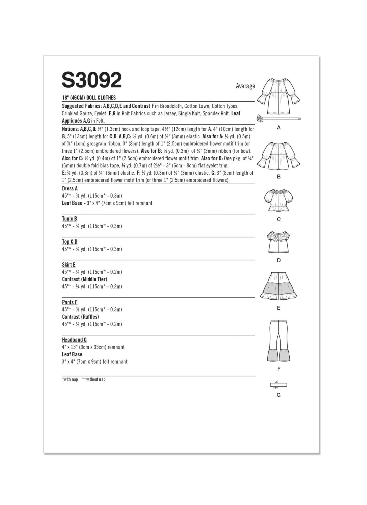 Simplicity Sewing Pattern S3092 18" Doll Clothes by Carla Reiss