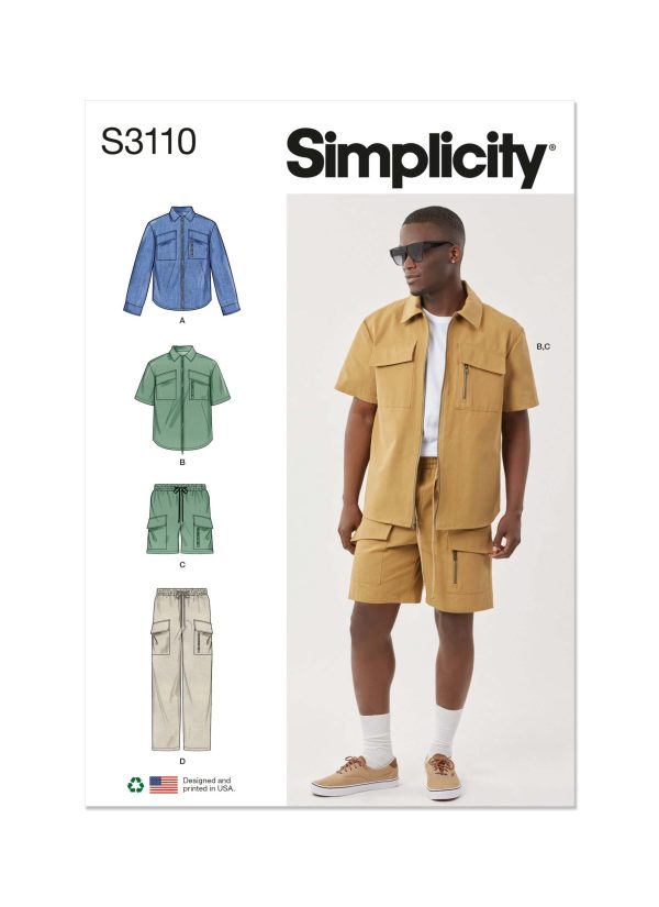 Simplicity Sewing Pattern S3110 Men's Shirts, Shorts and Trousers