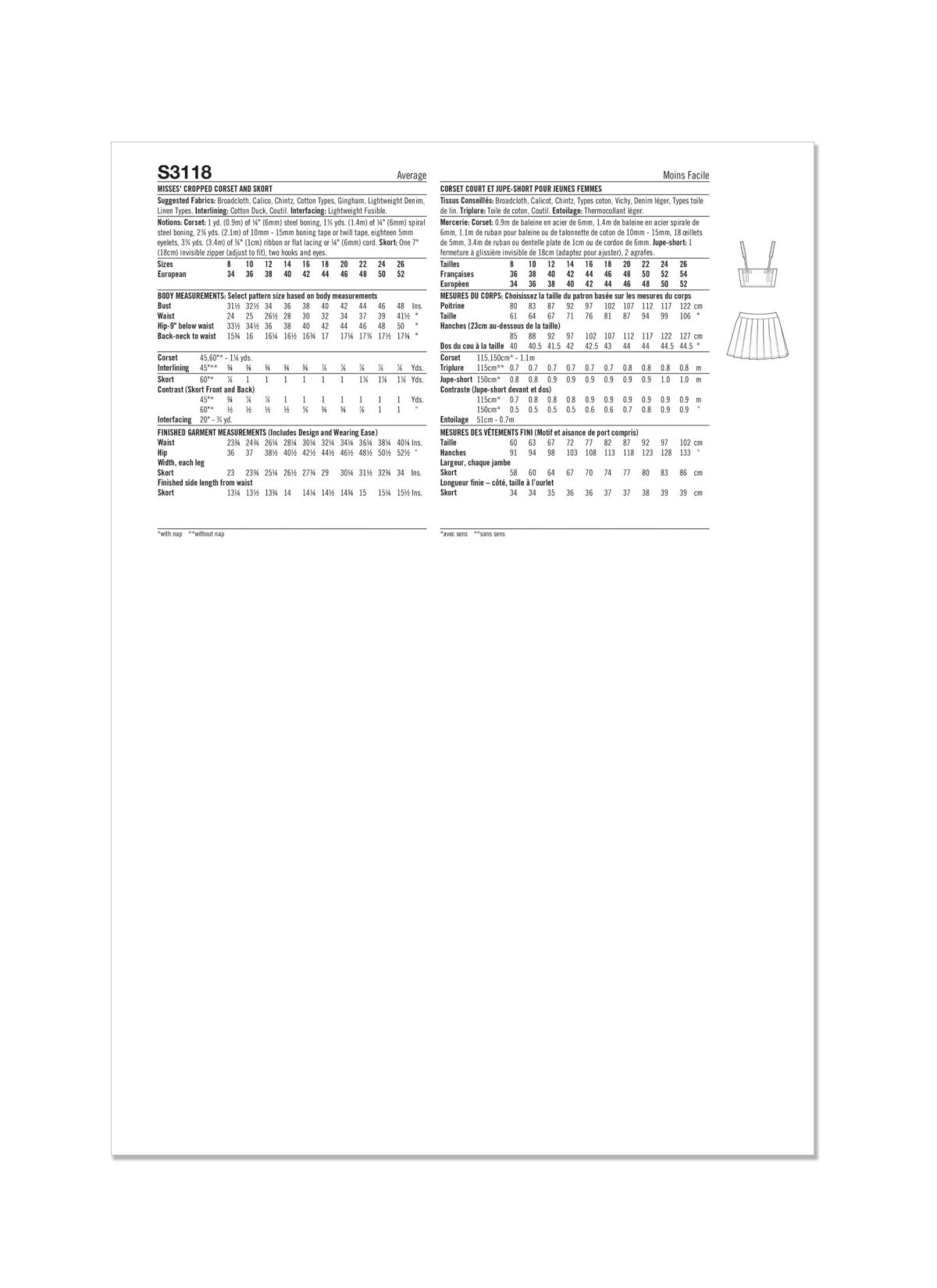 Simplicity Sewing Pattern S3118 Misses' Cropped Corset and Skort by Madalynne Intimates