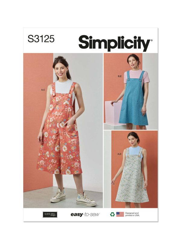 Simplicity Sewing Pattern S3125 Misses' Knit Tops, Dungarees and Pinafore by Elaine Heigl Designs