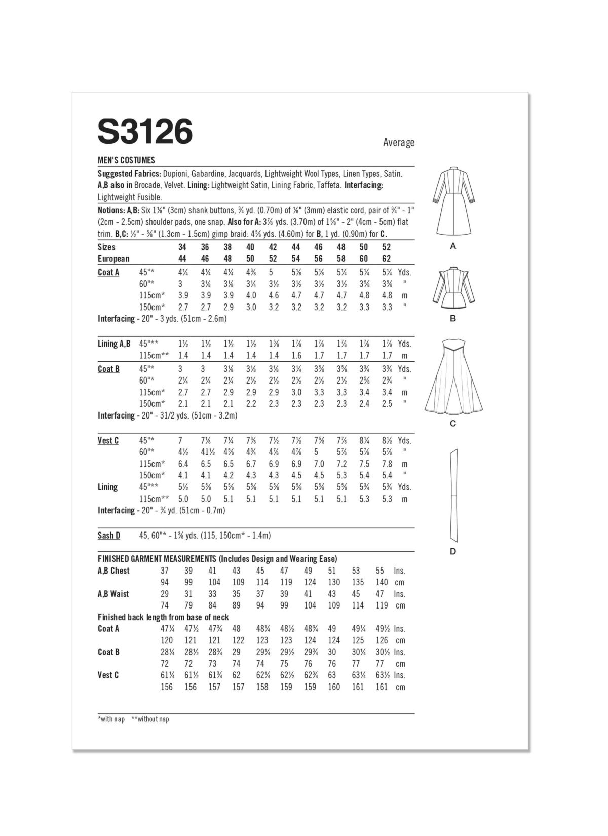 Simplicity Sewing Pattern S3126 Men's Costumes