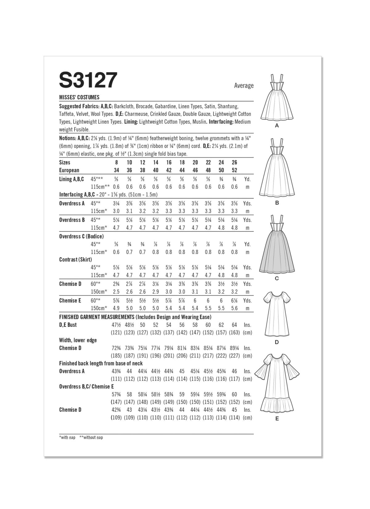 Simplicity Sewing Pattern S3127 Misses' Costumes
