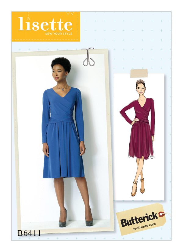 Butterick Sewing Pattern B6411 Misses' Ruched, Surplice Dress by Lisette