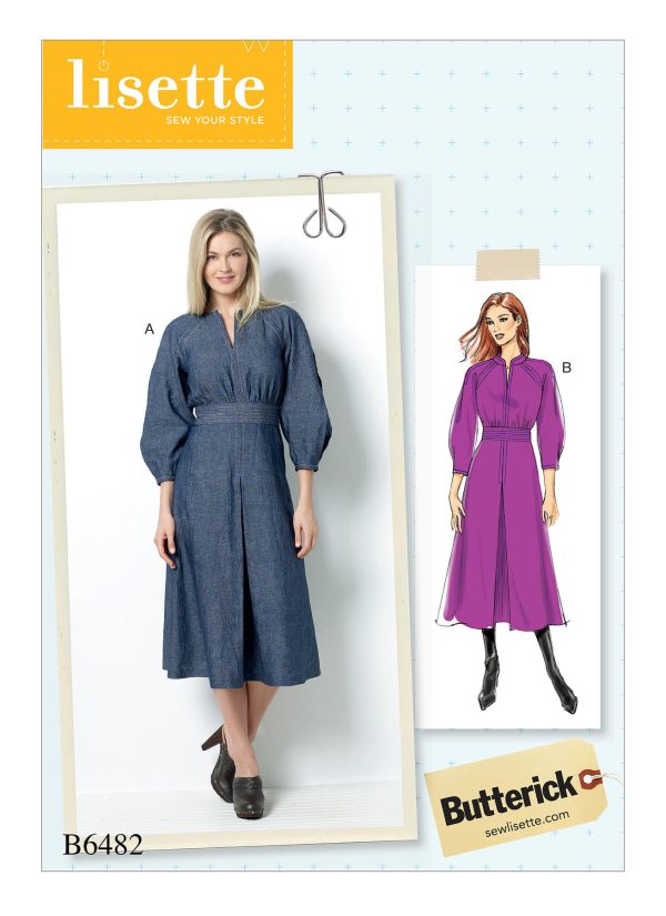 Butterick Sewing Pattern B6482 Misses' Raglan Sleeve Dress with Contrast Topstitching by Lisette