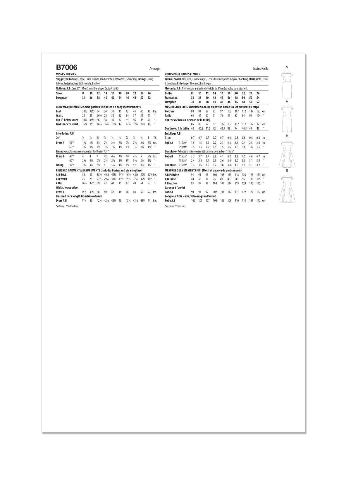 Butterick Sewing Pattern B7006 Misses' Dresses