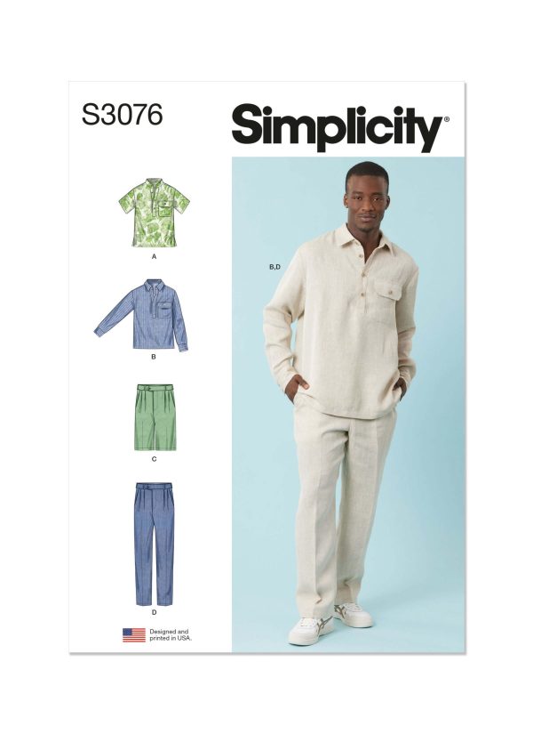 Simplicity Sewing Pattern S3076 Men's Tops, Shorts and Trousers