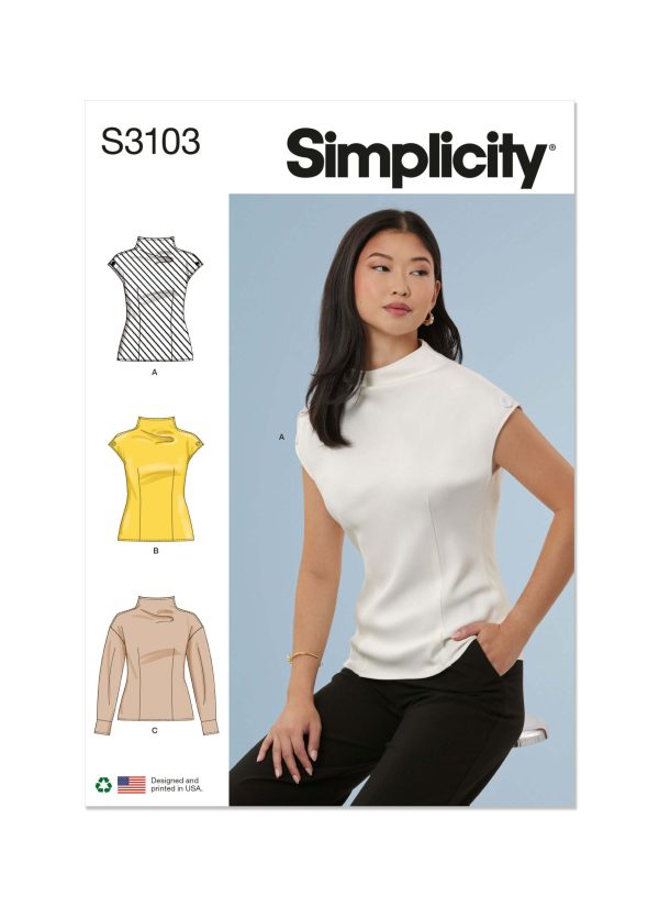 Simplicity Sewing Pattern S3103 Misses' Top with Sleeve Variations