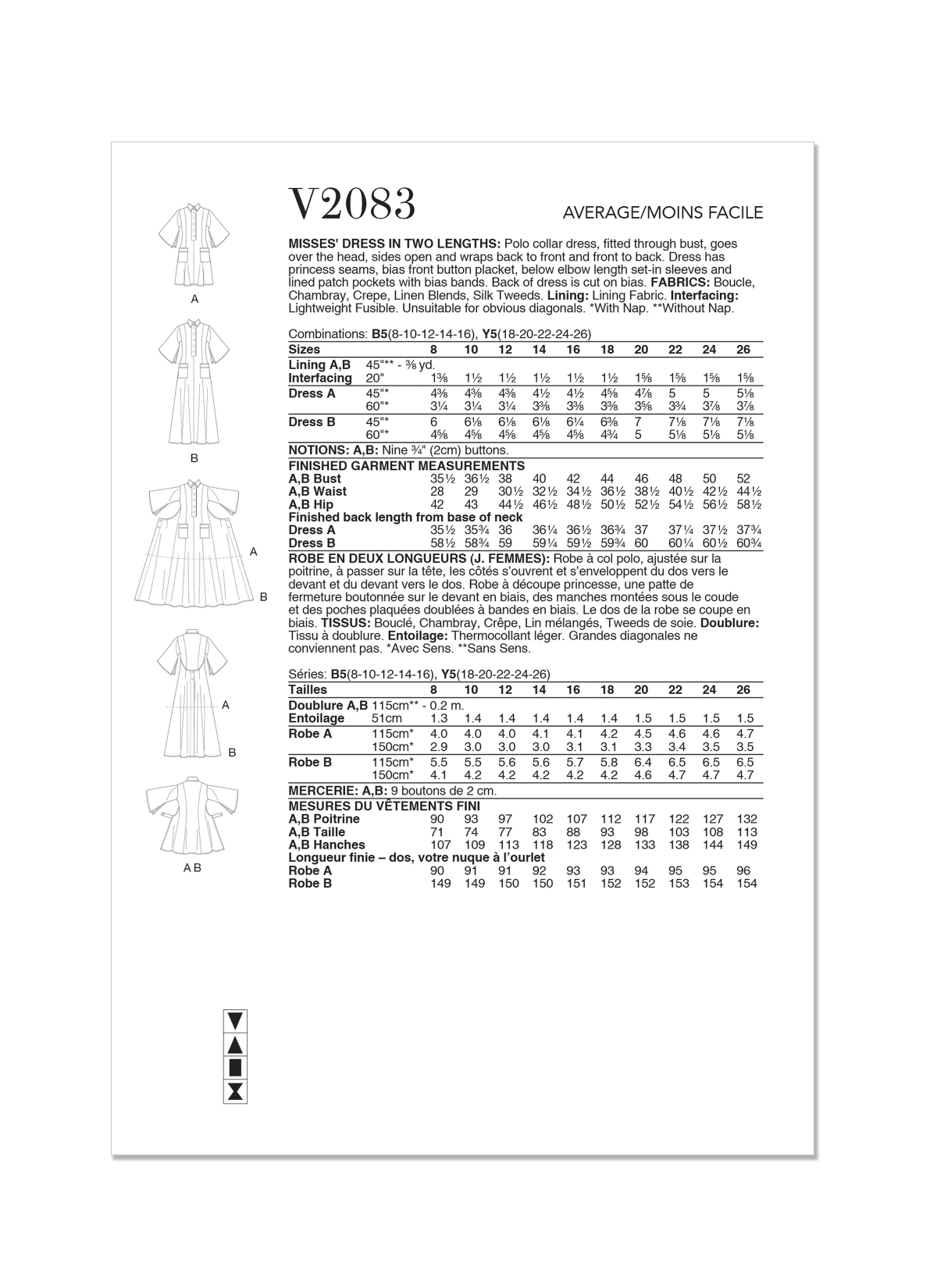 Vogue Patterns Sewing Pattern V2083 Misses' Dress in Two Lengths