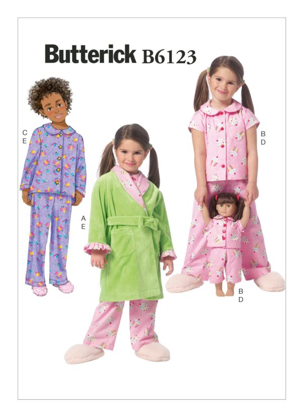 Butterick Sewing Pattern B6123 Children's/Girls'/18" Dolls' Robe, Belt, Top and trousers
