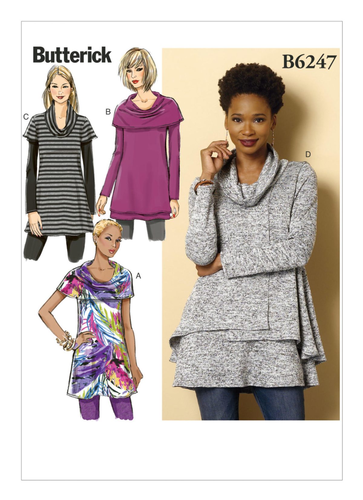 Butterick Sewing Pattern B6247 Misses' Cowl-Neck Tunics