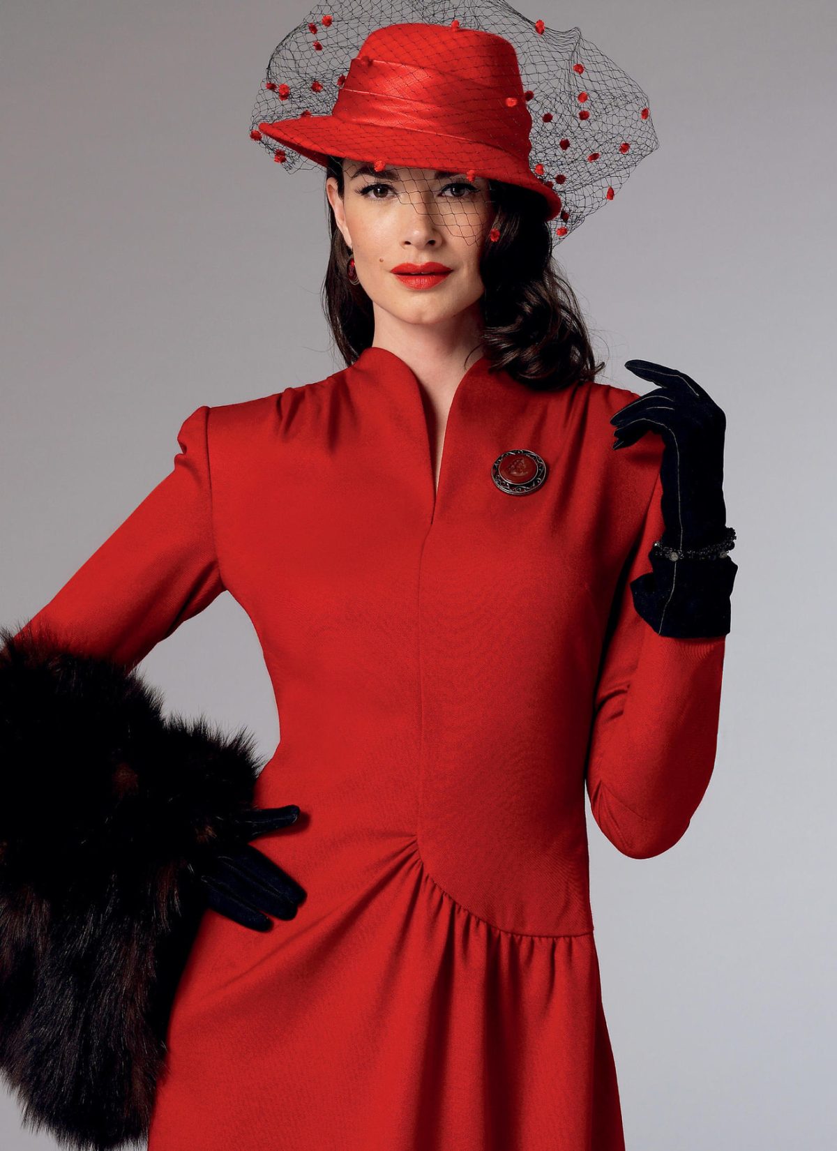 Butterick Sewing Pattern B6374 1940s Misses' Swan-Neck or Shawl Collar Dresses with Asymmetrical Gathers