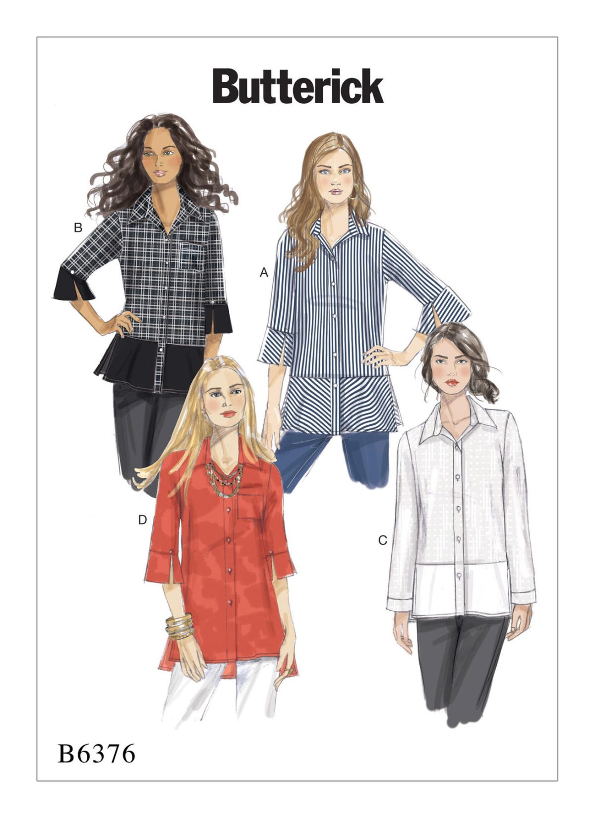 Butterick Sewing Pattern B6376 Misses' Button-Down Shirts with Side Slits
