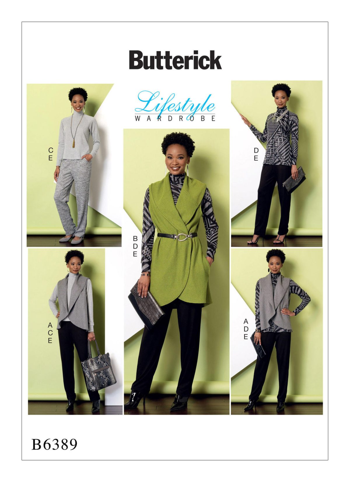 Butterick Sewing Pattern B6389 Misses' Raglan Sleeve Top and Tunic, Shawl Collar Vest, and Pull-On Trousers