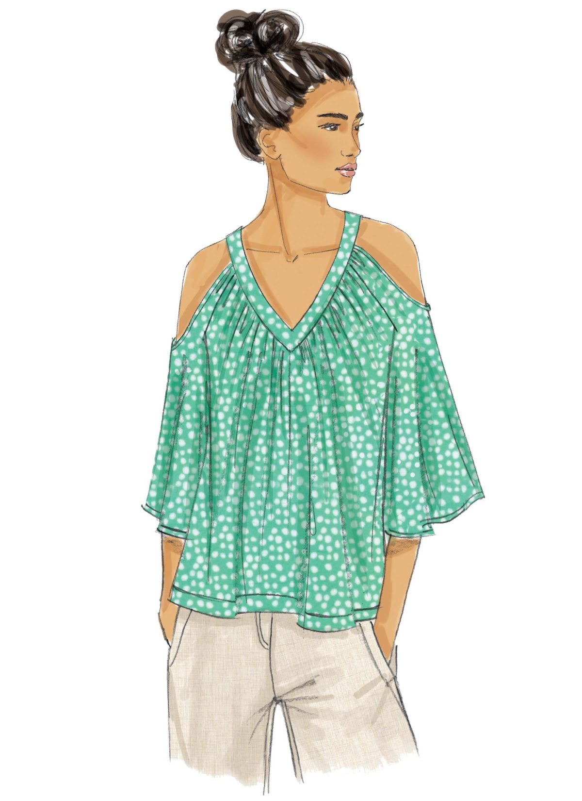 Butterick Sewing Pattern B6457 Misses' V-Neck or Scoop neck, Tops with Cold-Shoulder Options