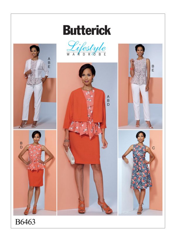 Butterick Sewing Pattern B6463 Misses' Dolman-Sleeve Jacket, Attached-Sash Top and Dress, Pencil Skirt, and Trousers