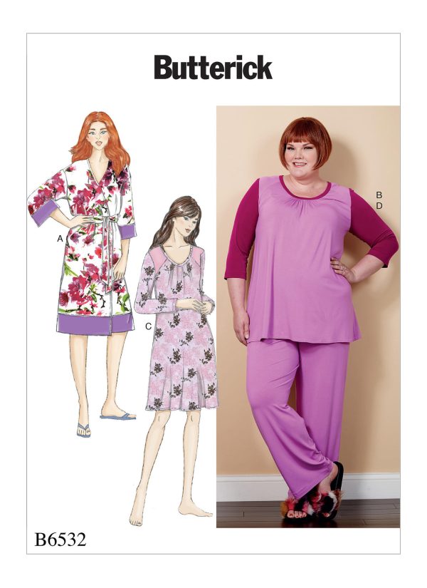 Butterick Sewing Pattern B6532 Women's Robe, Sash, Top, Dress and Trousers