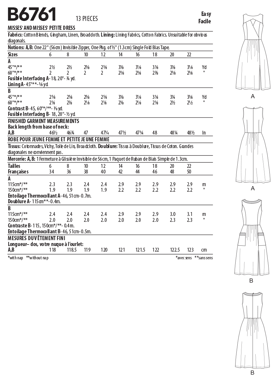 Butterick Sewing Pattern B6761 Misses' & Misses' Petite Dress