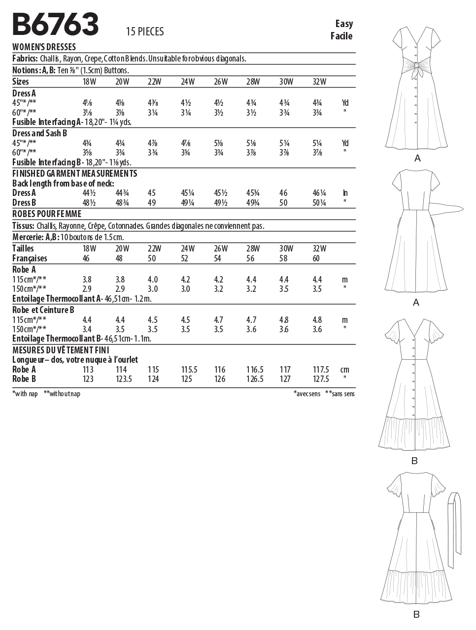 Butterick Sewing Pattern B6763 Women's Dresses
