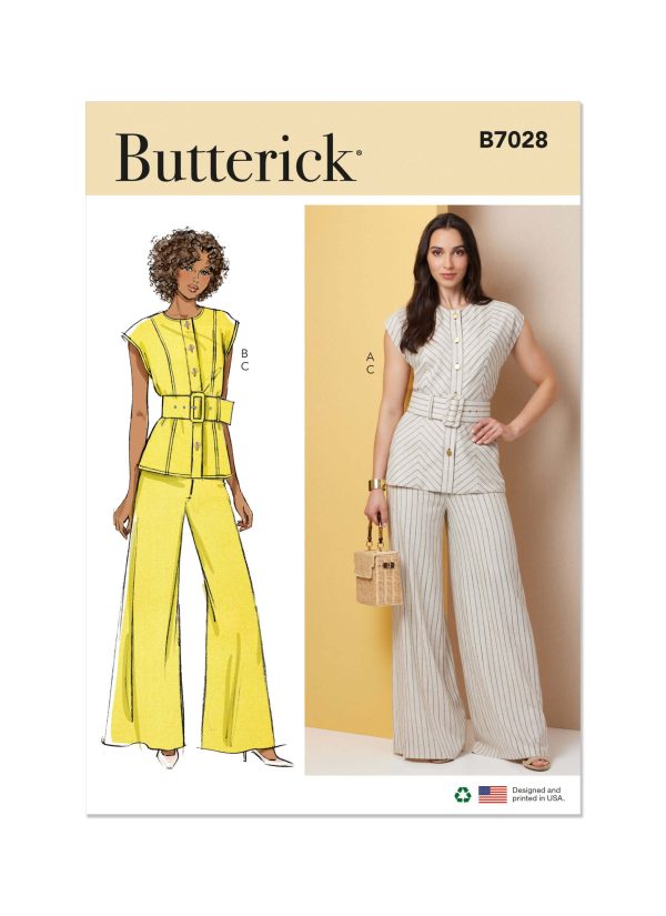 Butterick Sewing Pattern B7028 Misses' Top with Belt and Trousers