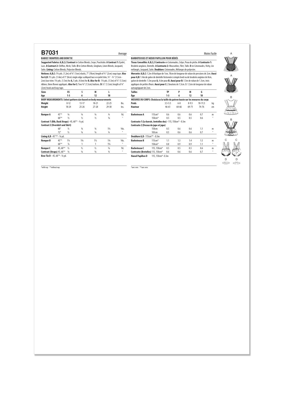 Butterick Sewing Pattern B7031 Babies' Rompers and Bow Tie