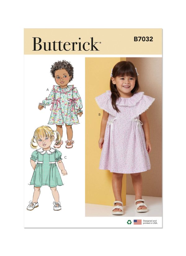 Butterick Sewing Pattern B7032 Toddlers' Dress with Sleeve and Neckline Variations