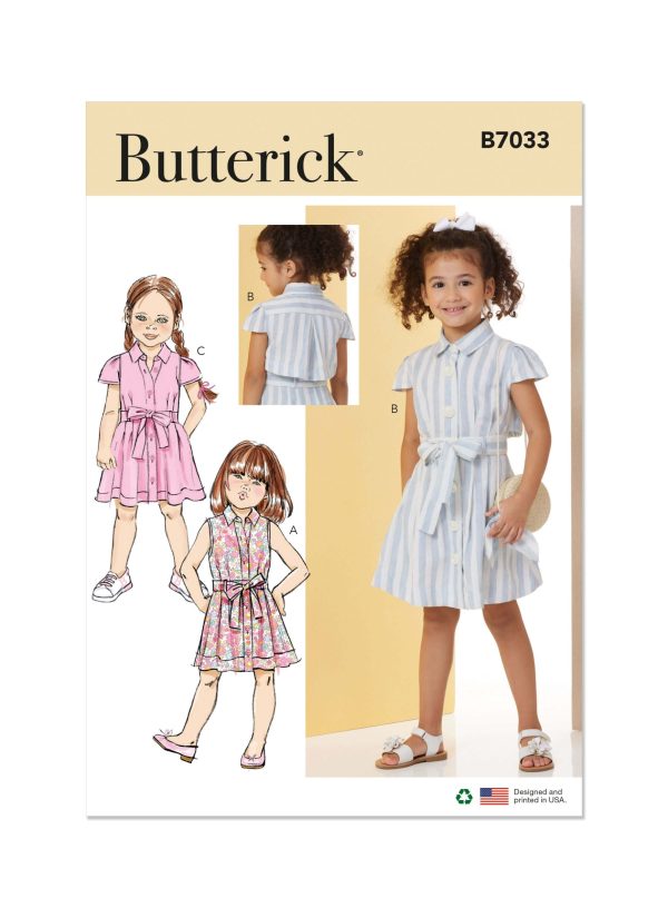 Butterick Sewing Pattern B7033 Children's Dress with Sleeve Variations and Tie Belt