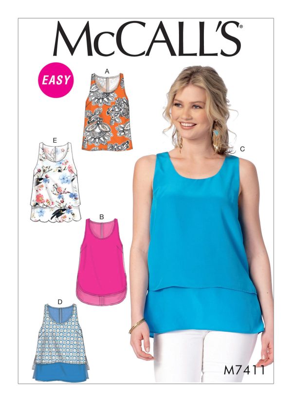 McCall's Sewing Pattern M7411 Misses' Scoopneck Tank Tops with Overlay Options 