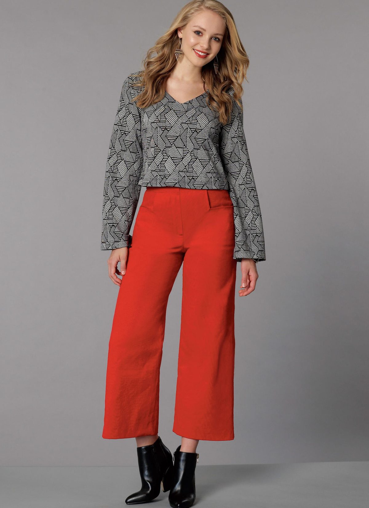 McCall's Sewing Pattern M7445 Misses' V-Neck Top and Cropped, Wide-Leg Pant