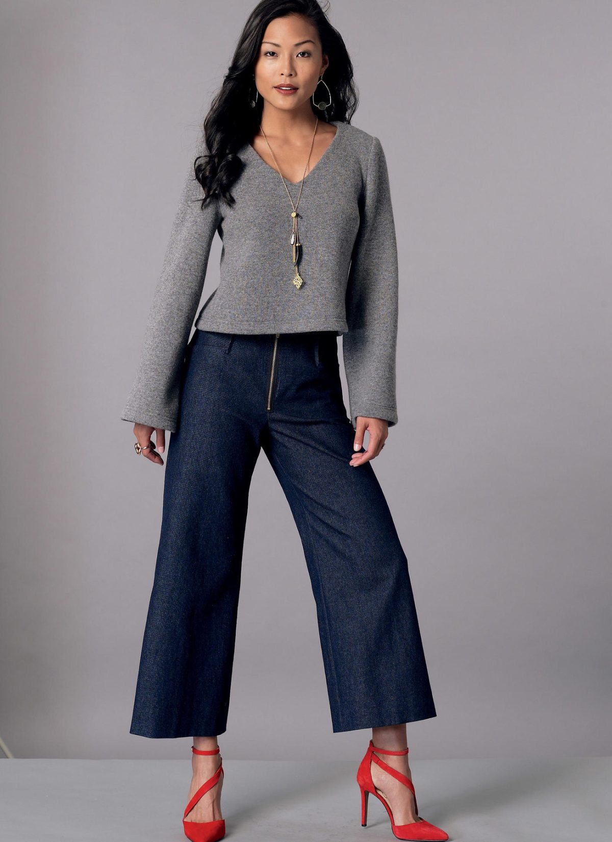 McCall's Sewing Pattern M7445 Misses' V-Neck Top and Cropped, Wide-Leg Pant