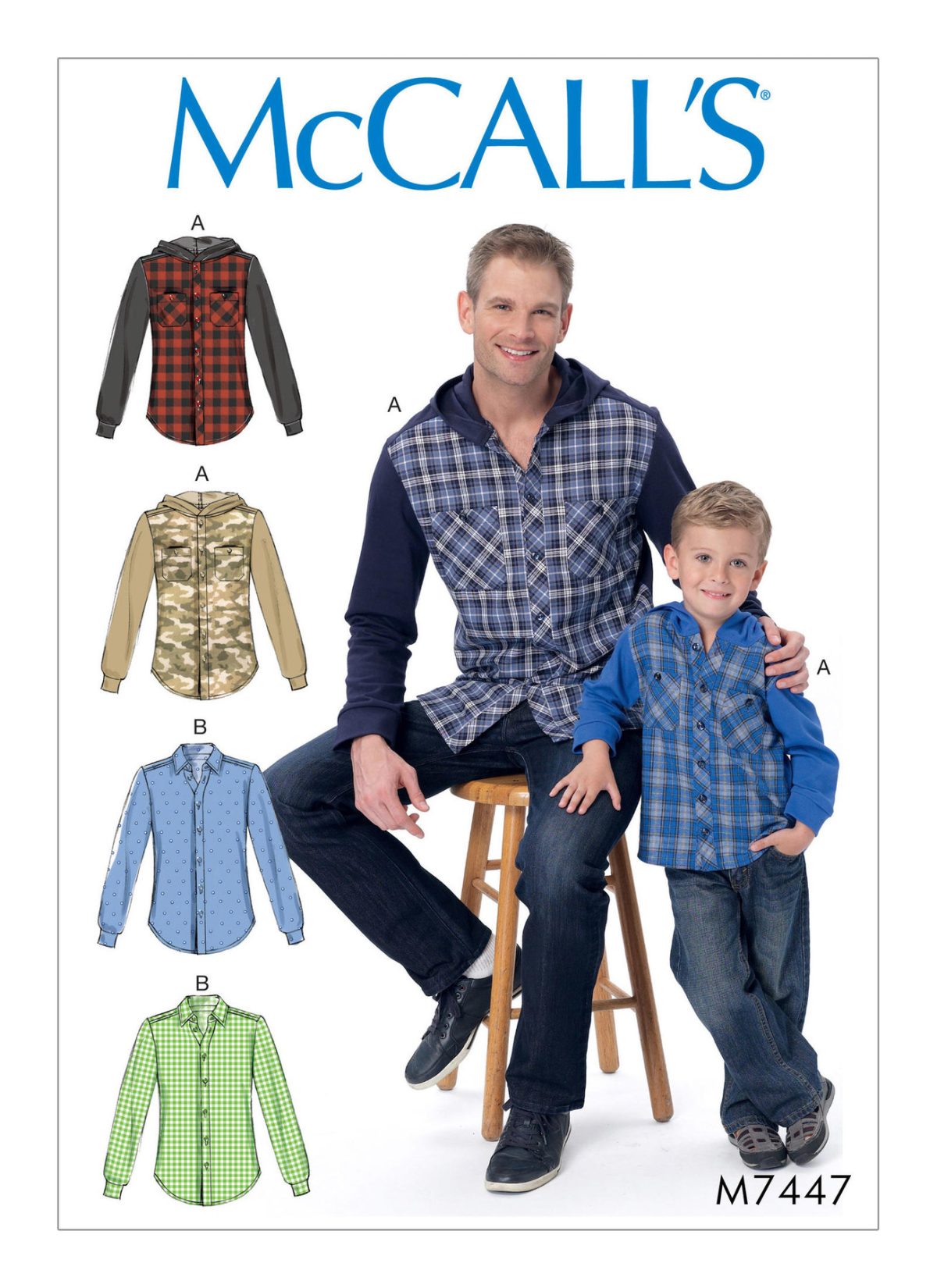 McCall’s Sewing Pattern M7447 Men’s/Boys’ Button-Down Shirts with Hood ...
