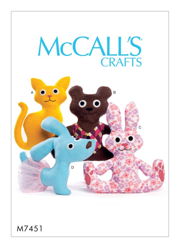 McCall's Sewing Pattern M7451 Cat, Bear, Rabbit and Dog Stuffed Animals 