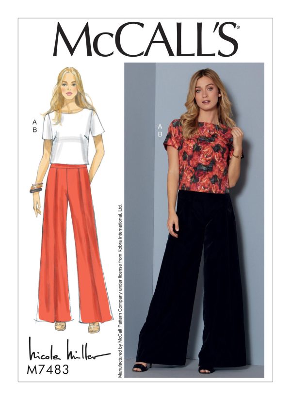 McCall's Sewing Pattern M7483 Misses' Short Sleeve Top and Pleated, Wide-Leg Pants 