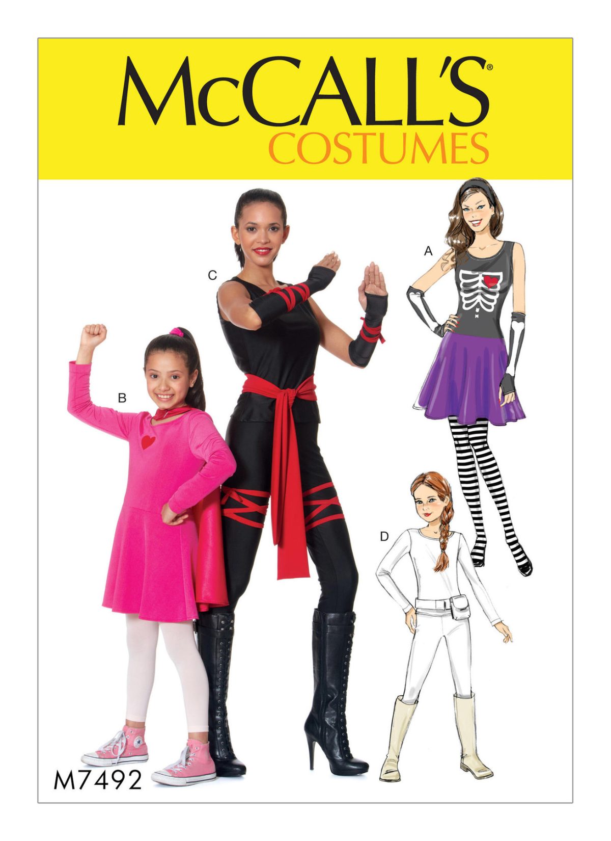 McCall's Sewing Pattern M7492 Misses'/Girls' Skeleton, Hero, Ninja or Fighter Costumes